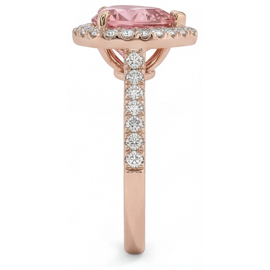 Padparadscha Sapphire Ring 2.3 Carat Real Heart Halo 14K Rose Gold