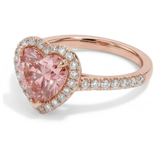 Padparadscha Sapphire Ring 2.3 Carat Real Heart Halo 14K Rose Gold