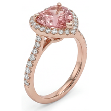 Padparadscha Sapphire Ring 2.3 Carat Real Heart Halo 14K Rose Gold