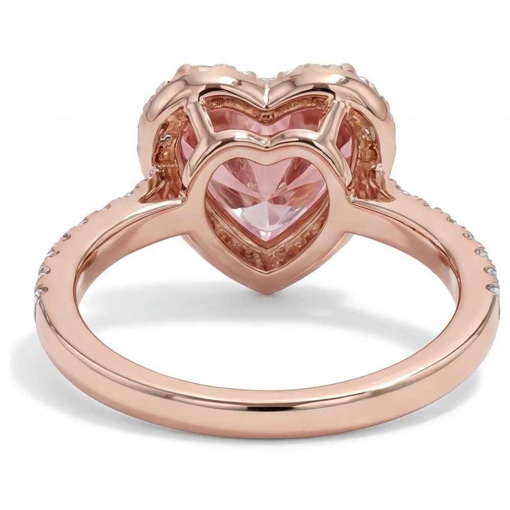 Padparadscha Sapphire Ring 2.3 Carat Real Heart Halo 14K Rose Gold