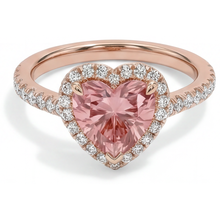 Padparadscha Sapphire Ring 2.3 Carat Real Heart Halo 14K Rose Gold