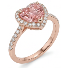 Padparadscha Sapphire Ring 2.3 Carat Real Heart Halo 14K Rose Gold