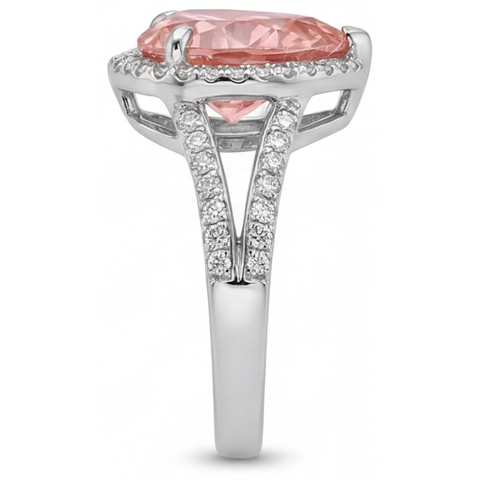 Peach Color Sapphire 2.8 Carat Genuine Heart Padparadscha Halo Ring 14K White Gold