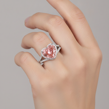 Peach Color Sapphire 2.8 Carat Genuine Heart Padparadscha Halo Ring 14K White Gold