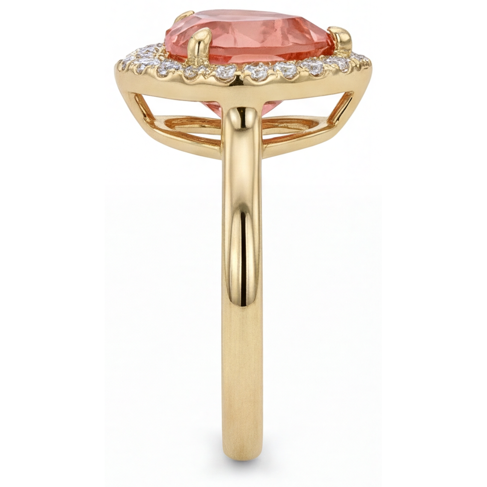 Padparadscha Sapphire Engagement Ring 2.8 Carat Real Heart Halo 14K Yellow Gold
