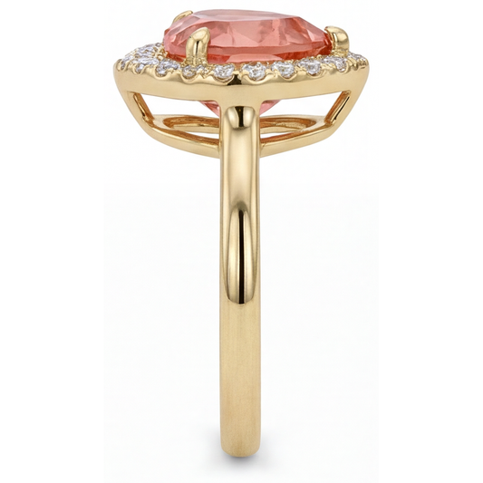 Padparadscha Sapphire Engagement Ring 2.8 Carat Real Heart Halo 14K Yellow Gold