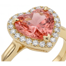 Padparadscha Sapphire Engagement Ring 2.8 Carat Real Heart Halo 14K Yellow Gold