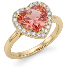 Padparadscha Sapphire Engagement Ring 2.8 Carat Real Heart Halo 14K Yellow Gold
