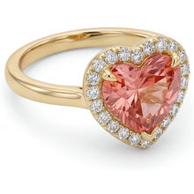 Padparadscha Sapphire Engagement Ring 2.8 Carat Real Heart Halo 14K Yellow Gold