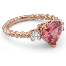Padparadscha Sapphire Ring 1.9 Carat Genuine Heart Three Stone 14K Rose Gold
