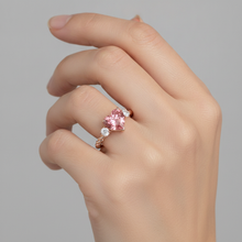 Padparadscha Sapphire Ring 1.9 Carat Genuine Heart Three Stone 14K Rose Gold