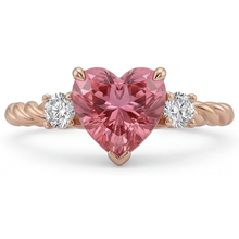 Padparadscha Sapphire Ring 1.9 Carat Genuine Heart Three Stone 14K Rose Gold