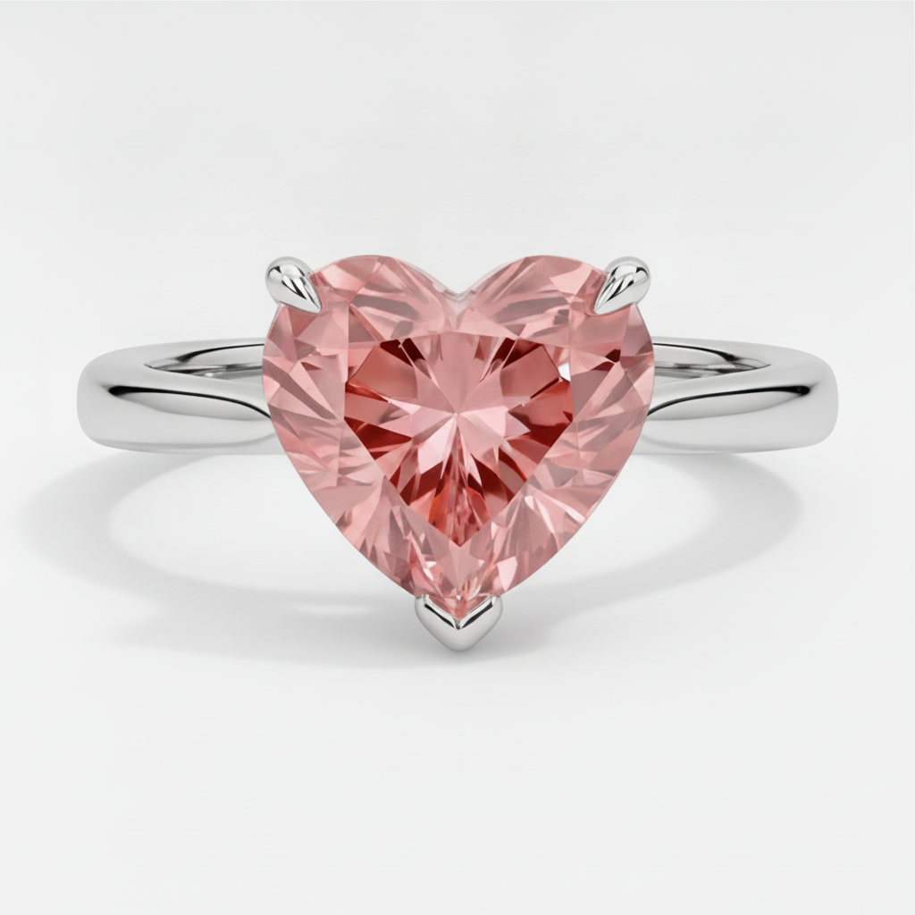 Peach Sapphire Engagement Ring 2.5 Carat Genuine Heart Padparadscha Solitaire 14K White Gold