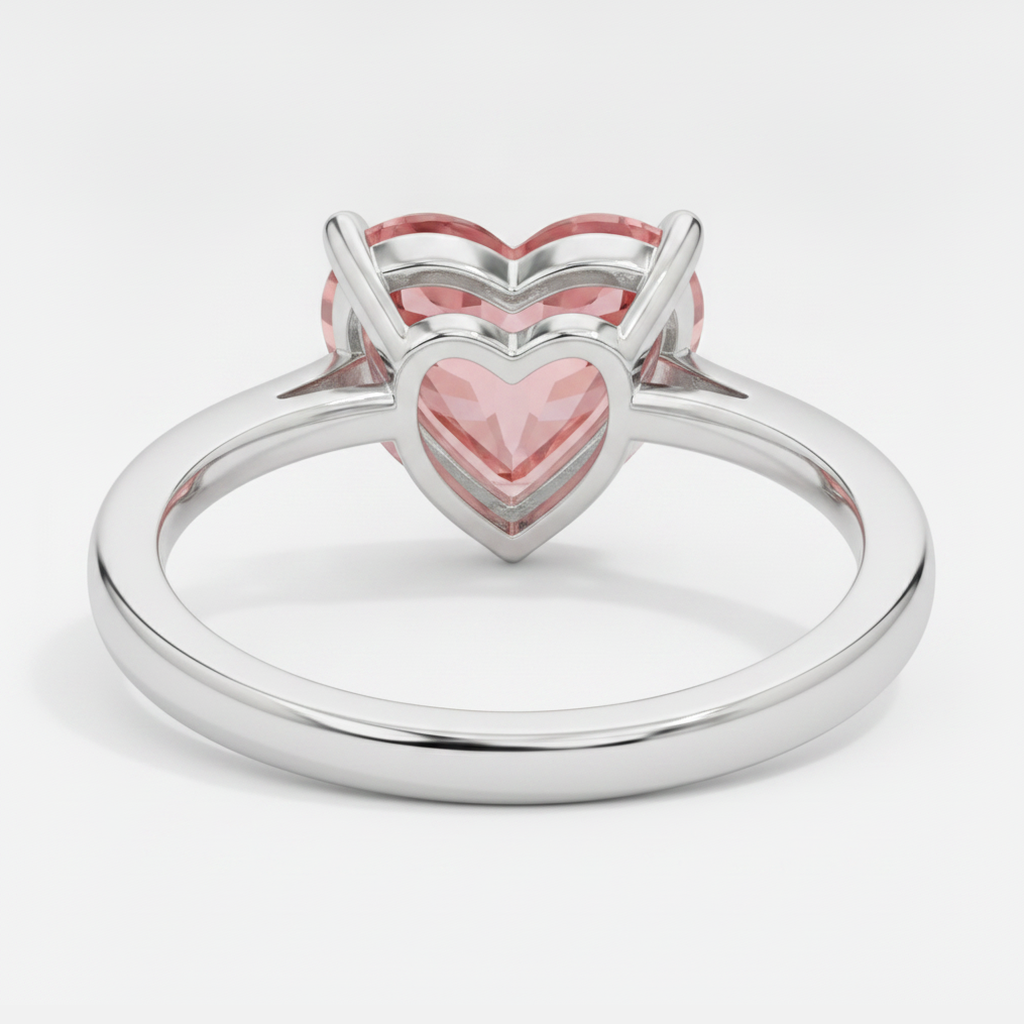 Peach Sapphire Engagement Ring 2.5 Carat Genuine Heart Padparadscha Solitaire 14K White Gold