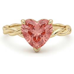 Peach Color Sapphire 1.5 Carat Real Heart Padparadscha Twist Solitaire Ring 14K Yellow Gold
