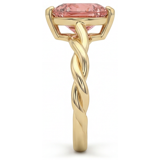 Peach Color Sapphire 1.5 Carat Real Heart Padparadscha Twist Solitaire Ring 14K Yellow Gold