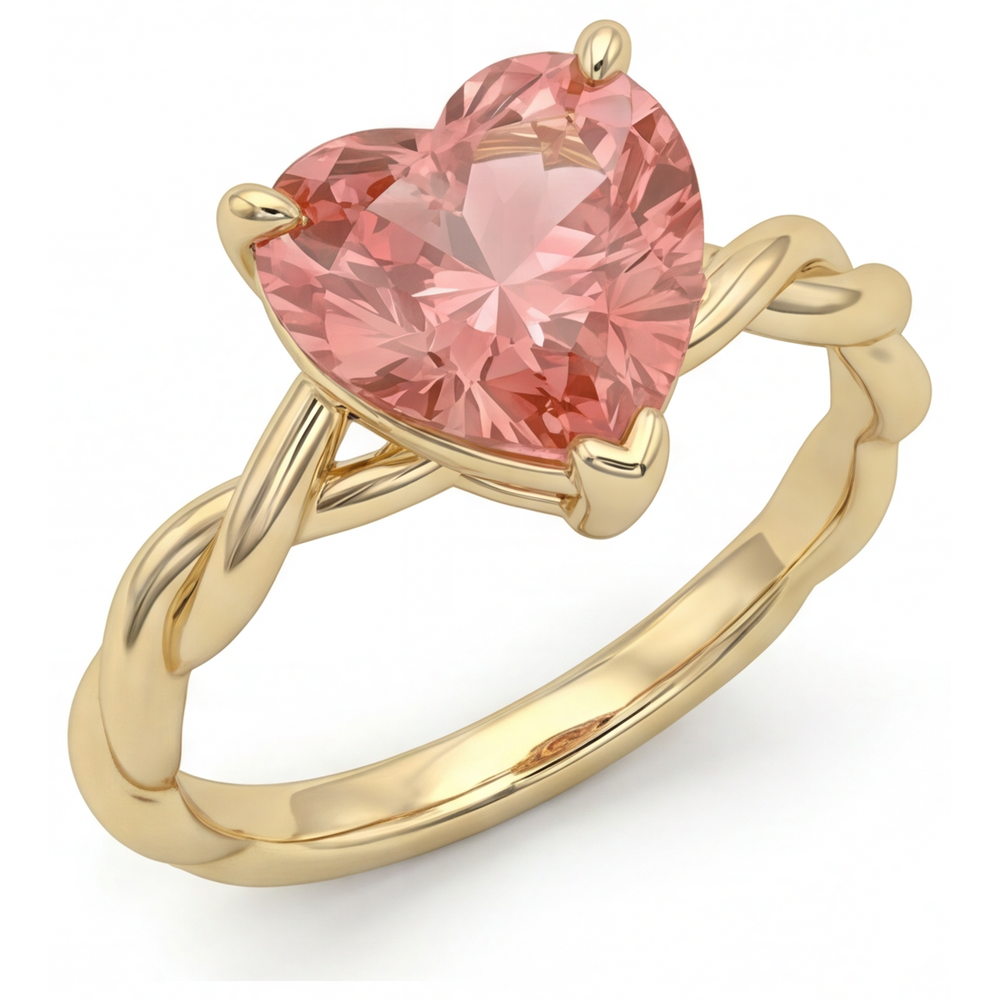 Peach Color Sapphire 1.5 Carat Real Heart Padparadscha Twist Solitaire Ring 14K Yellow Gold
