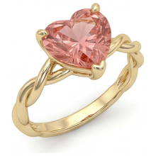 Peach Sapphire Engagement Ring 1.5 Carat Real Heart Padparadscha Twist Solitaire 14K Yellow Gold