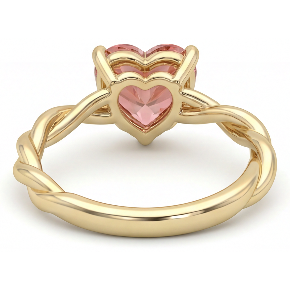 Peach Sapphire Engagement Ring 1.5 Carat Real Heart Padparadscha Twist Solitaire 14K Yellow Gold