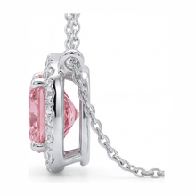 Pink Diamond Necklace 3.75 Carat Lab Grown Cushion Halo Pendant 14K White Gold