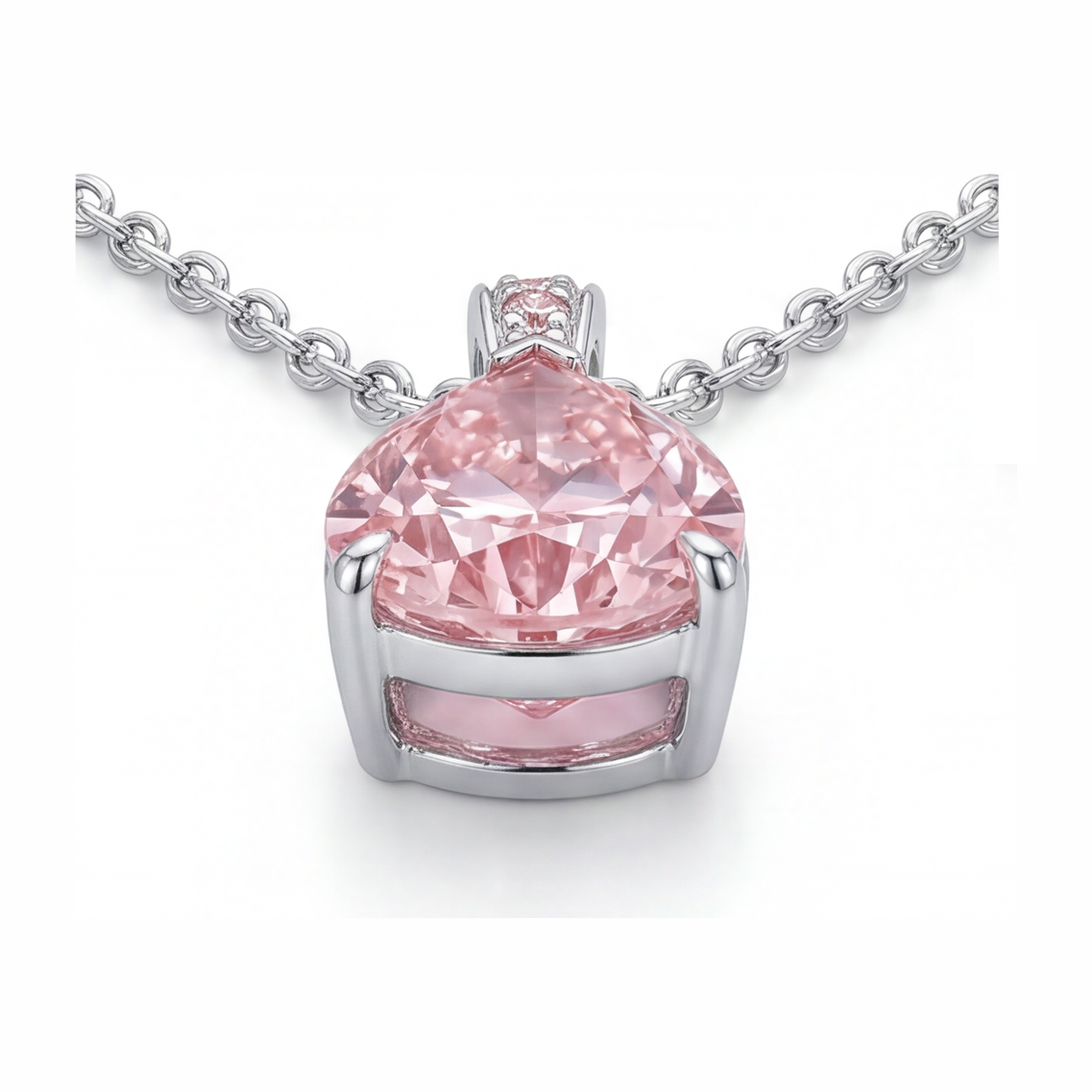 Pink Diamond Pendant Necklace 5 Carat Lab Grown Pear Pave Solitaire 14K White Gold