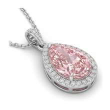 Pink Diamond Pendant 6 Carat Lab Grown Pear Halo 14K White Gold
