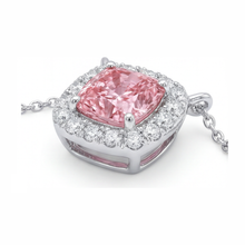Pink Diamond Necklace 3.75 Carat Lab Grown Cushion Halo Pendant 14K White Gold