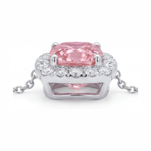 Pink Diamond Necklace 3.75 Carat Lab Grown Cushion Halo Pendant 14K White Gold