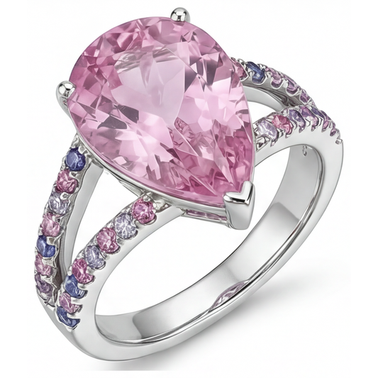Real Kunzite Accent Solitaire Ring – front view