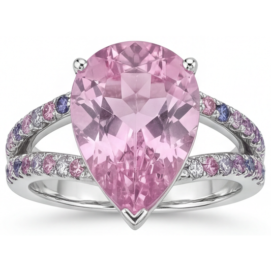 Real Kunzite Accent Solitaire Ring – top view