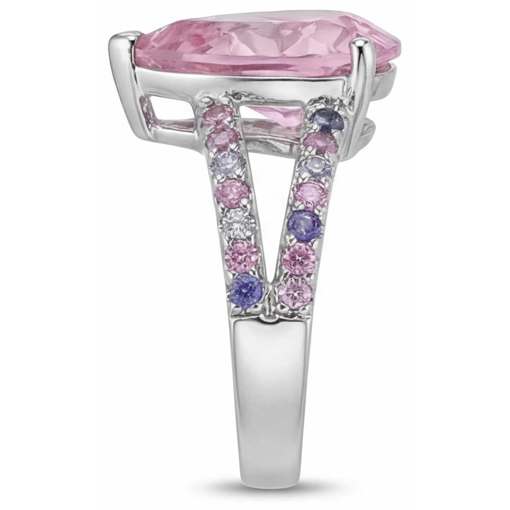 Kunzite Pear Shape Accent Solitaire Ring in 14 Karat White Gold – detail view