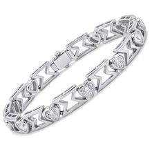 Lab Grown Diamond Bracelet 5 Carat Heart Chevron Link 14K White Gold 7 Inch