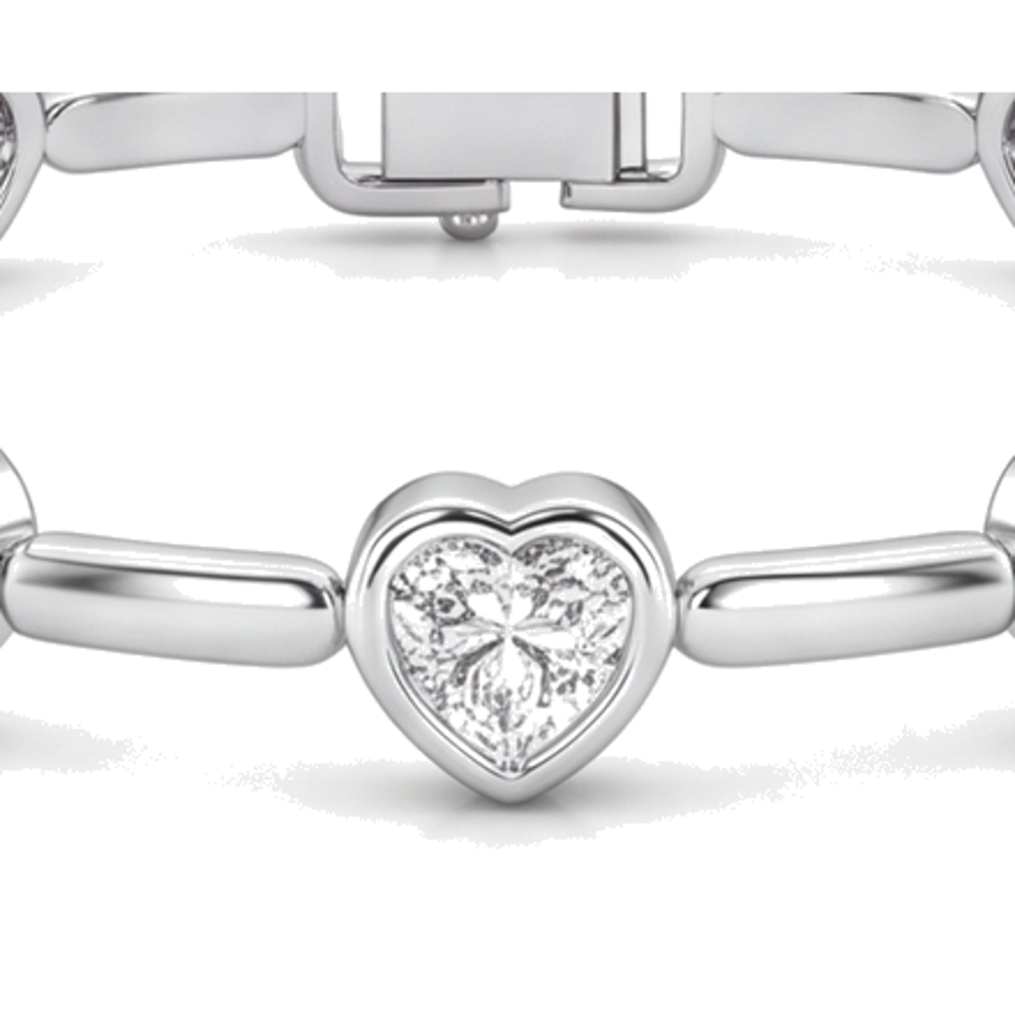 Lab Grown Diamond Bracelet 4 Carat Heart Bar Link Station 14K White Gold 7 Inch