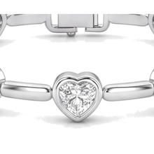 Lab Grown Diamond Bracelet 4 Carat Heart Bar Link Station 14K White Gold 7 Inch