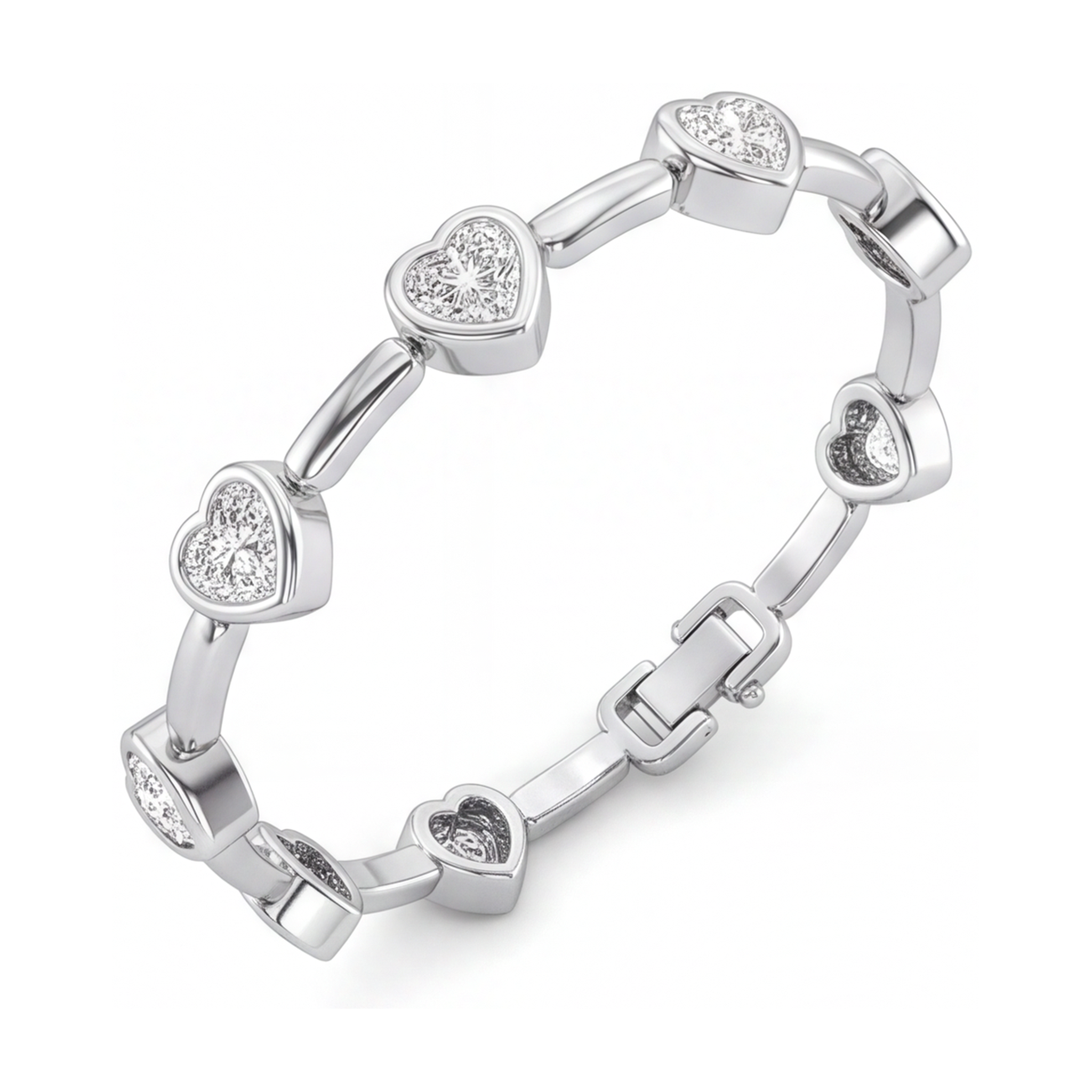 Lab Grown Diamond Bracelet 4 Carat Heart Bar Link Station 14K White Gold 7 Inch