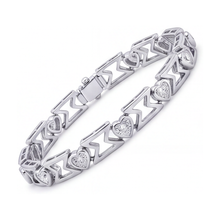 Lab Grown Diamond Bracelet 5 Carat Heart Chevron Link 14K White Gold 7 Inch