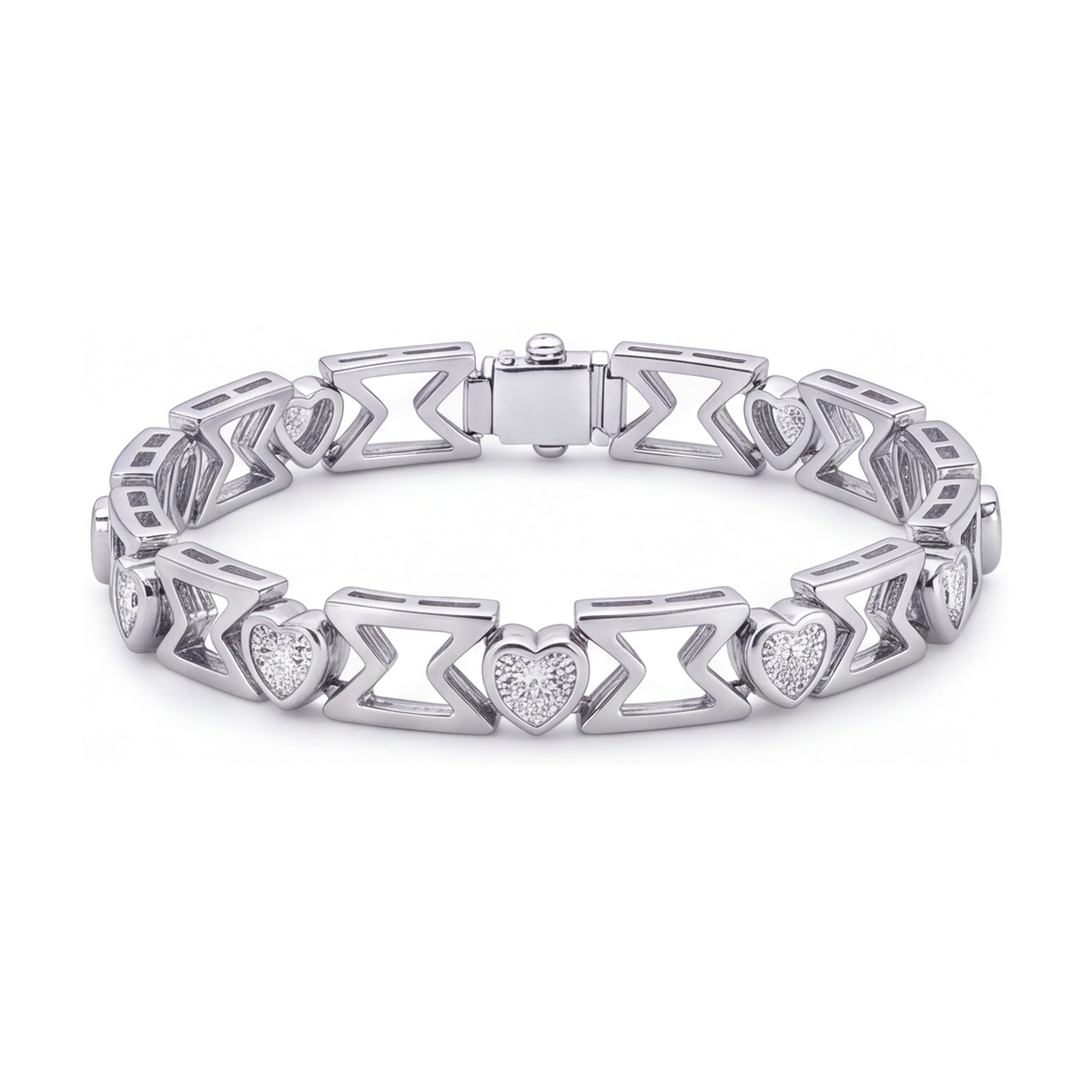 Lab Grown Diamond Bracelet 5 Carat Heart Chevron Link 14K White Gold 7 Inch
