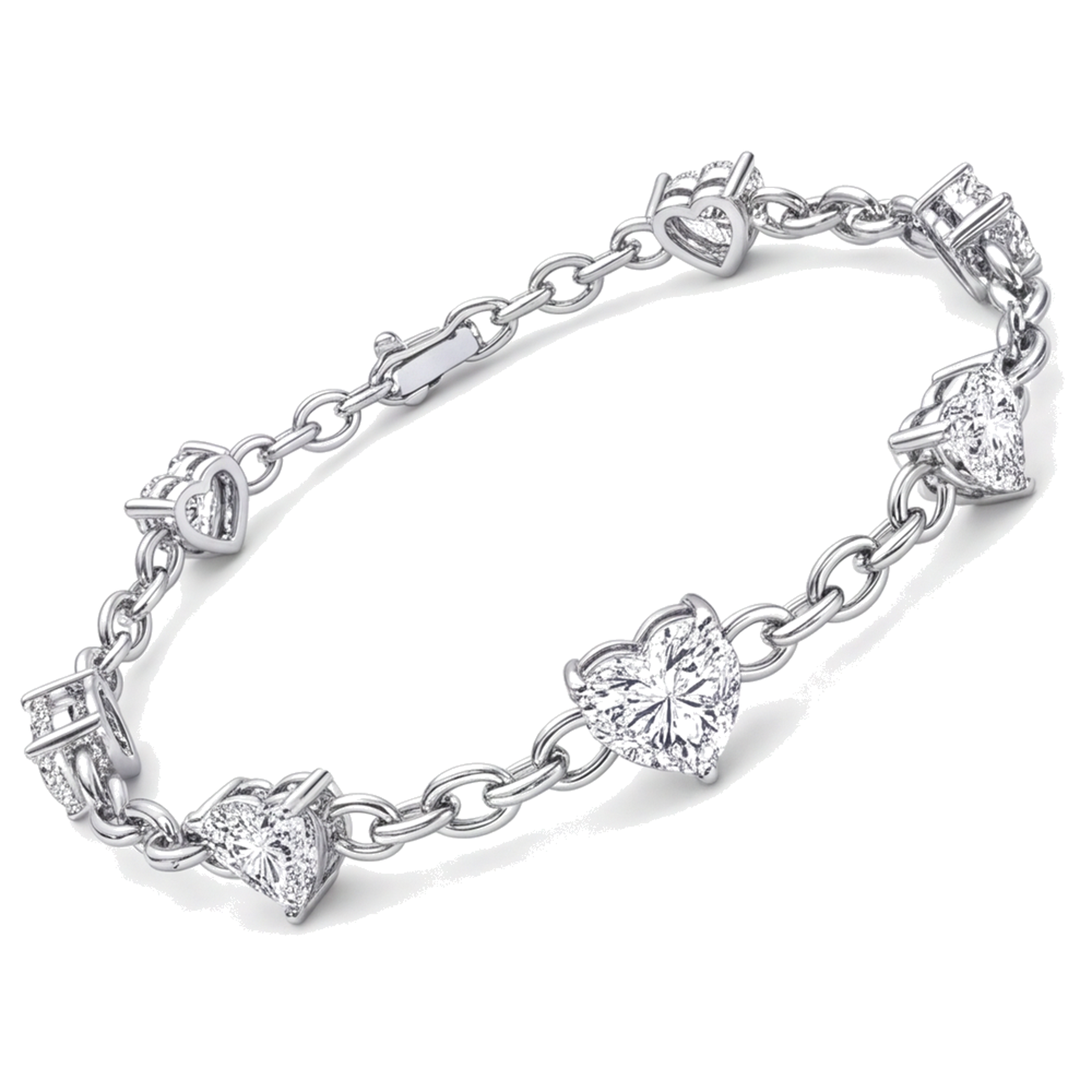 Lab Grown Diamond Heart Bracelet 3 Carat Station 14K White Gold 7 Inch