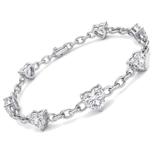 Lab Grown Diamond Heart Bracelet 3 Carat Station 14K White Gold 7 Inch