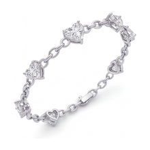 Lab Grown Diamond Heart Bracelet 3 Carat Station 14K White Gold 7 Inch