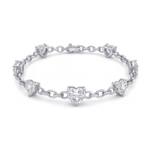 Lab Grown Diamond Heart Bracelet 3 Carat Station 14K White Gold 7 Inch