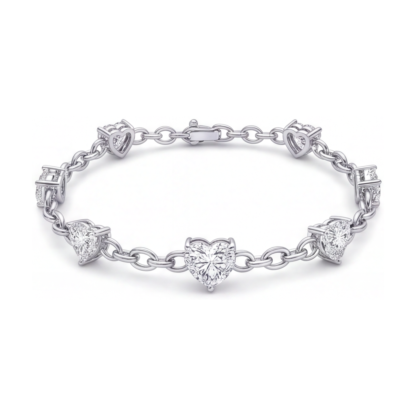 Lab Grown Diamond Heart Bracelet 3 Carat Station 14K White Gold 7 Inch