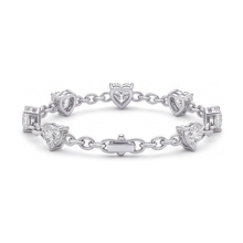 Lab Grown Diamond Heart Bracelet 3 Carat Station 14K White Gold 7 Inch