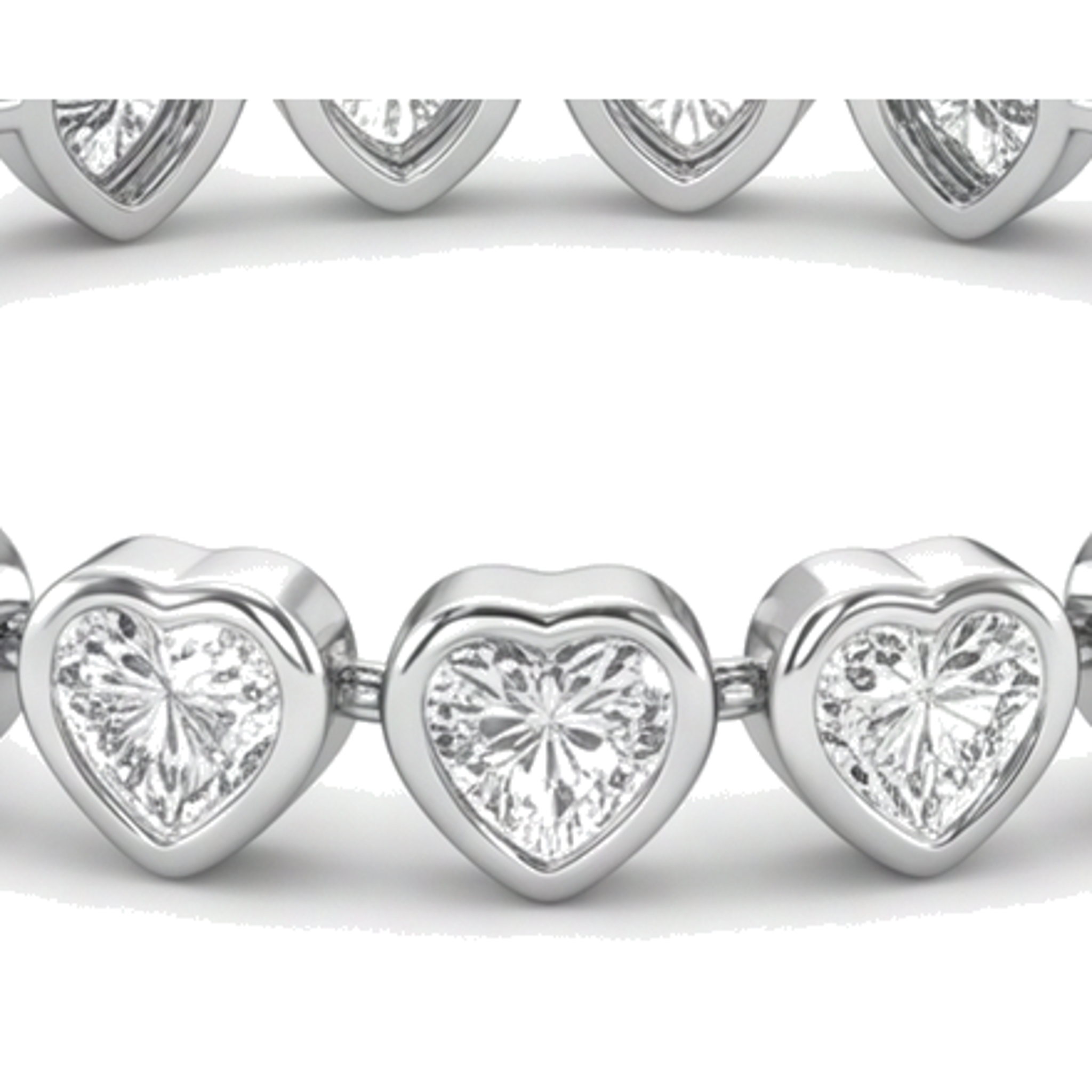 Lab Grown Diamond Tennis Bracelet 7 Carat Heart Bezel 14K White Gold 7 Inch