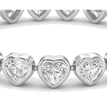 Lab Grown Diamond Tennis Bracelet 7 Carat Heart Bezel 14K White Gold 7 Inch