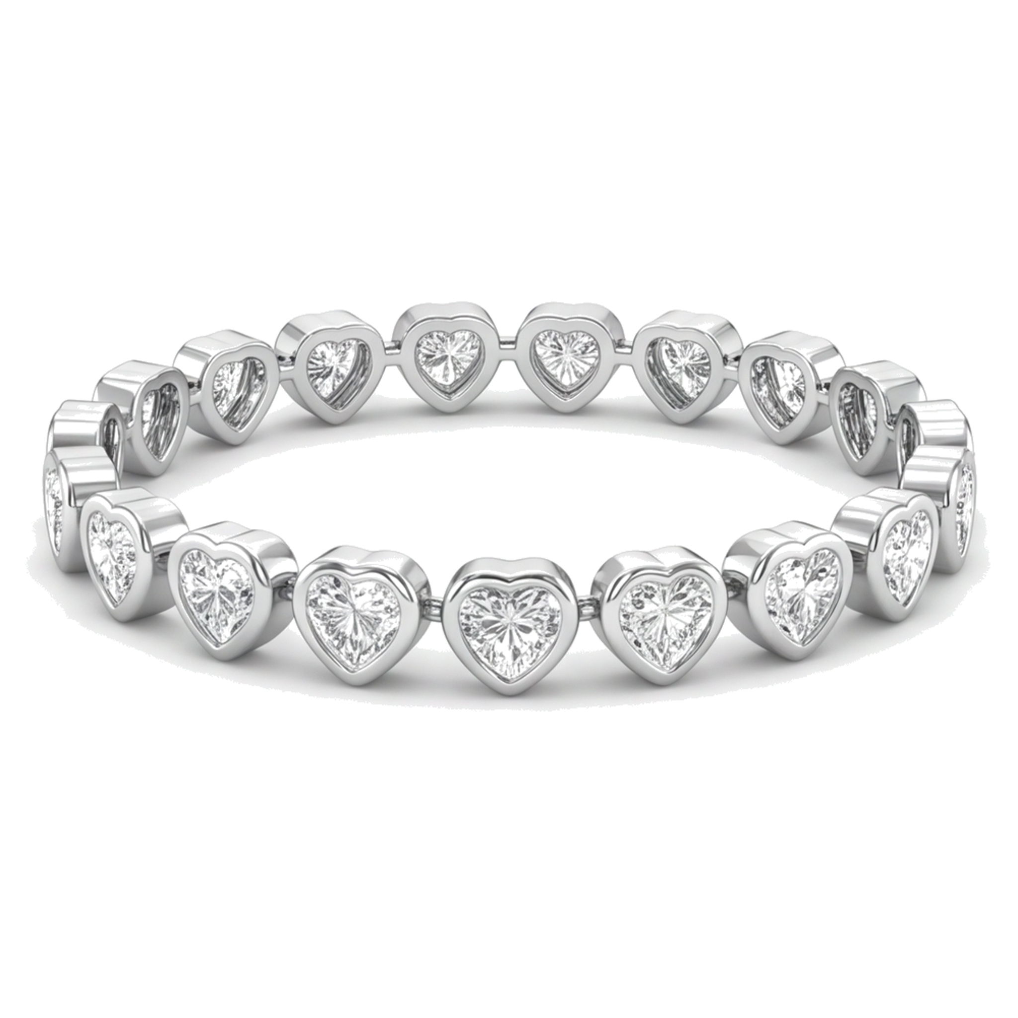 Lab Grown Diamond Tennis Bracelet 7 Carat Heart Bezel 14K White Gold 7 Inch