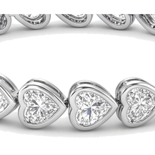 Lab Grown Diamond Tennis Bracelet 8 Carat Heart Bezel 14K White Gold 7 Inch