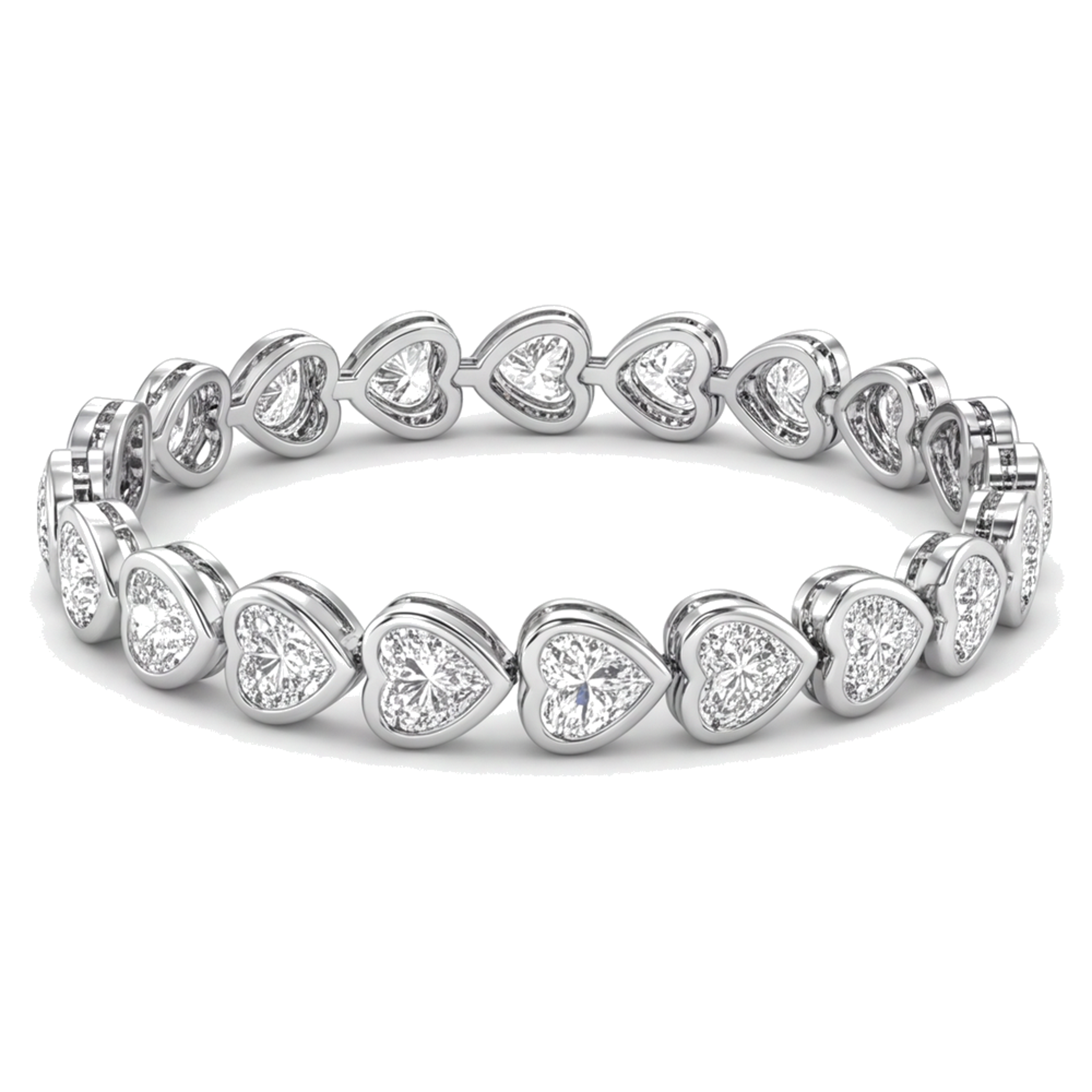 Lab Grown Diamond Tennis Bracelet 8 Carat Heart Bezel 14K White Gold 7 Inch