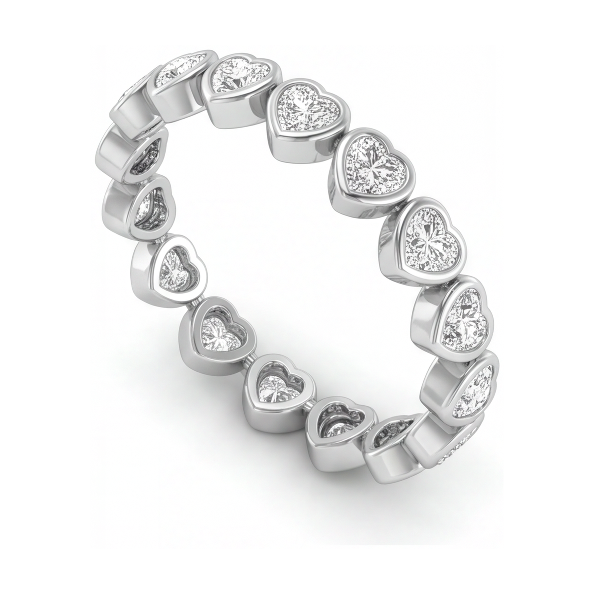 Lab Grown Diamond Tennis Bracelet 7 Carat Heart Bezel 14K White Gold 7 Inch
