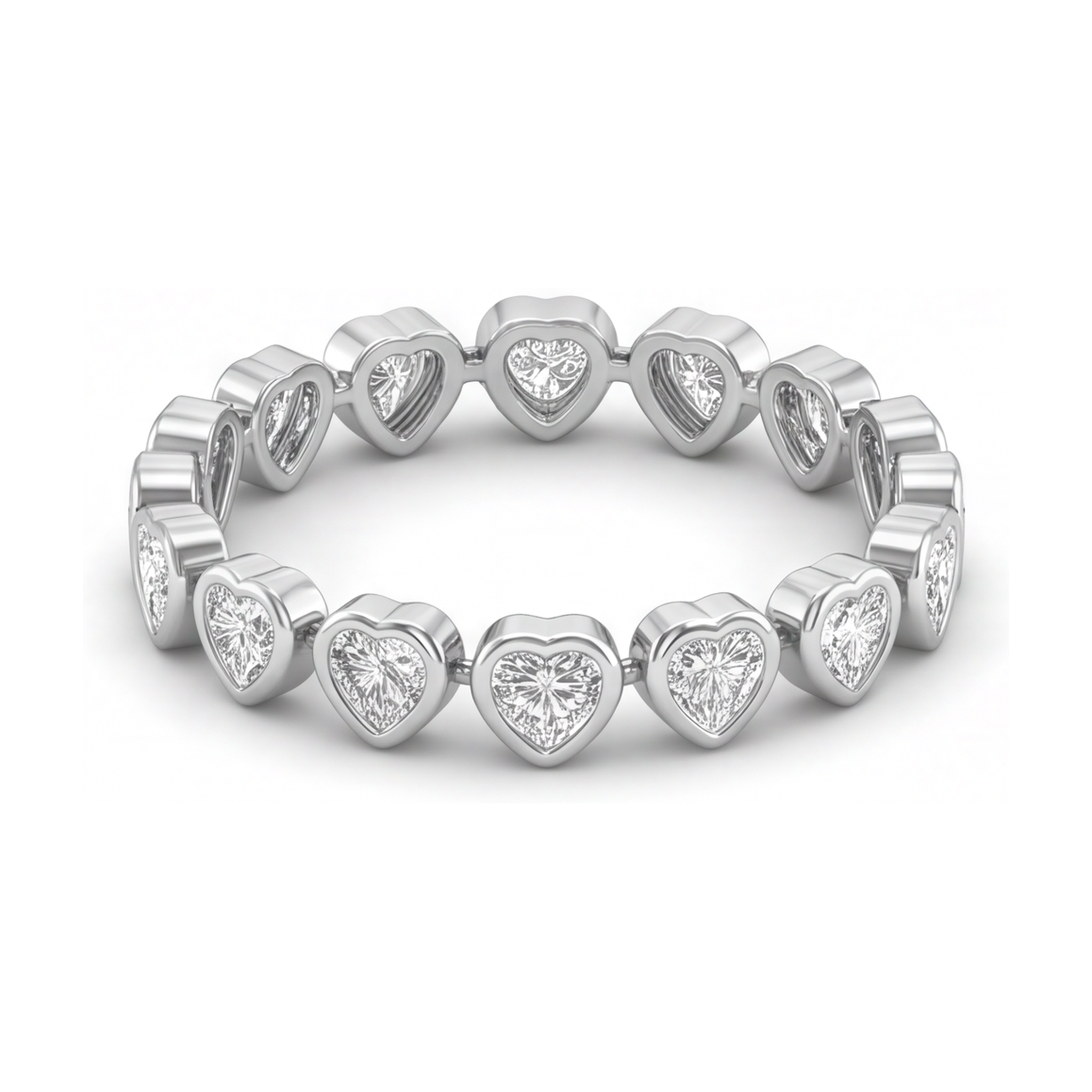 Lab Grown Diamond Tennis Bracelet 7 Carat Heart Bezel 14K White Gold 7 Inch
